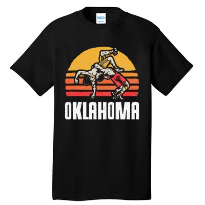 Oklahoma Vintage Wrestling Retro Wrestlers And Sun Graphic Tall T-Shirt