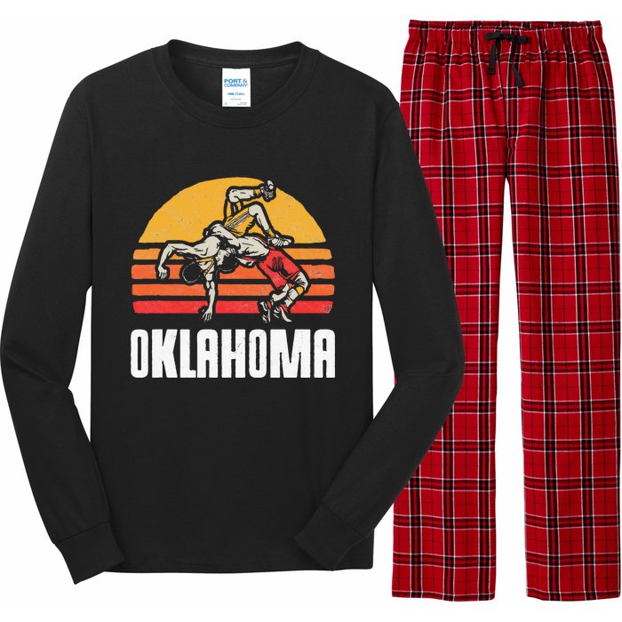 Oklahoma Vintage Wrestling Retro Wrestlers And Sun Graphic Long Sleeve Pajama Set