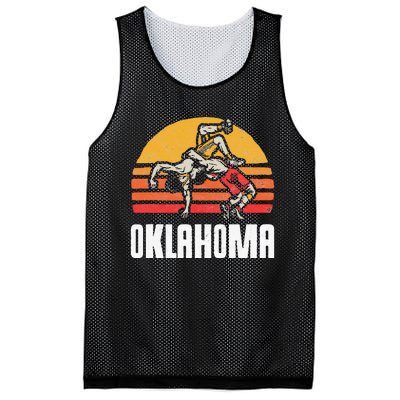 Oklahoma Vintage Wrestling Retro Wrestlers And Sun Graphic Mesh Reversible Basketball Jersey Tank