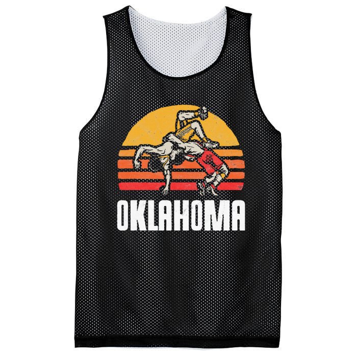 Oklahoma Vintage Wrestling Retro Wrestlers And Sun Graphic Mesh Reversible Basketball Jersey Tank