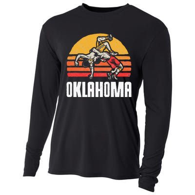 Oklahoma Vintage Wrestling Retro Wrestlers And Sun Graphic Cooling Performance Long Sleeve Crew