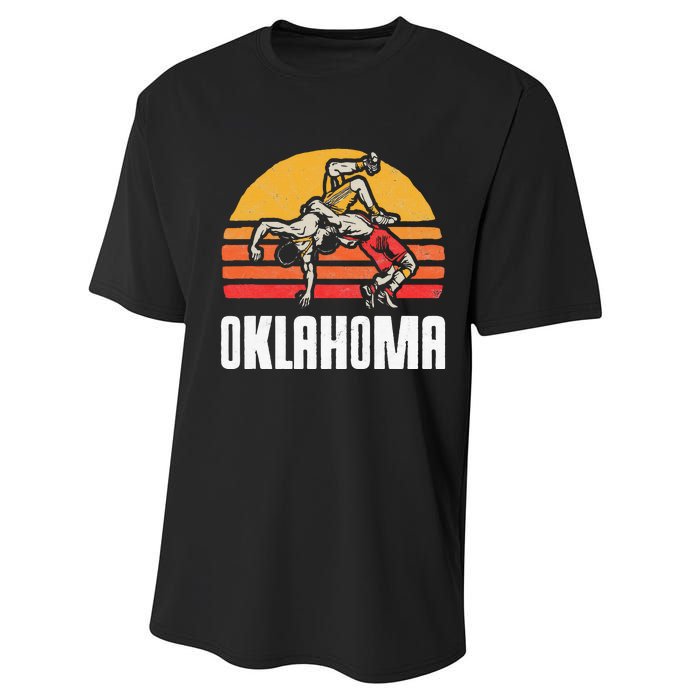 Oklahoma Vintage Wrestling Retro Wrestlers And Sun Graphic Performance Sprint T-Shirt