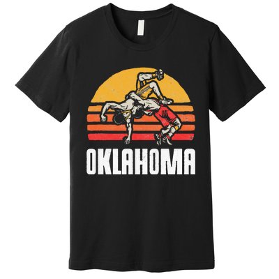 Oklahoma Vintage Wrestling Retro Wrestlers And Sun Graphic Premium T-Shirt