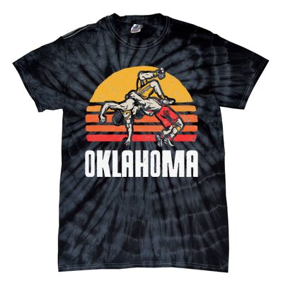 Oklahoma Vintage Wrestling Retro Wrestlers And Sun Graphic Tie-Dye T-Shirt