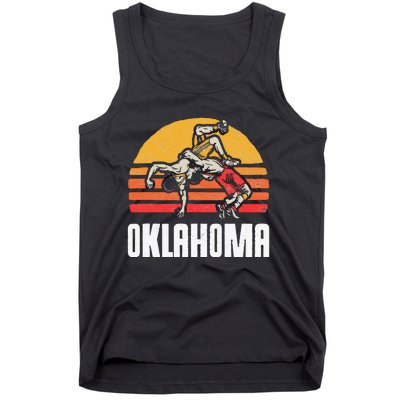 Oklahoma Vintage Wrestling Retro Wrestlers And Sun Graphic Tank Top