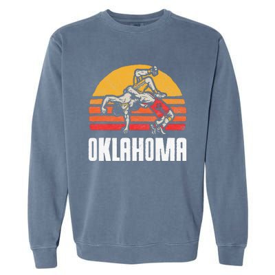 Oklahoma Vintage Wrestling Retro Wrestlers And Sun Graphic Garment-Dyed Sweatshirt