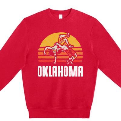 Oklahoma Vintage Wrestling Retro Wrestlers And Sun Graphic Premium Crewneck Sweatshirt