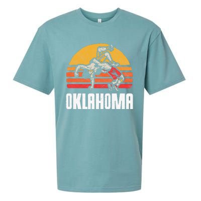 Oklahoma Vintage Wrestling Retro Wrestlers And Sun Graphic Sueded Cloud Jersey T-Shirt