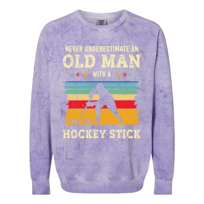 Old With A Hockey Stick Funny Ice Hockey Gift Father Dad Funny Gift Colorblast Crewneck Sweatshirt