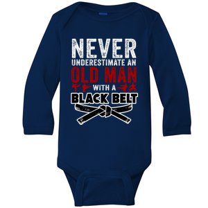 Old With A Black Belt Karate Martial Arts Gift Baby Long Sleeve Bodysuit