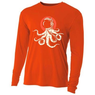 Octopus With Astronaut Helmet Illustration Graphic Cool Gift Cooling Performance Long Sleeve Crew