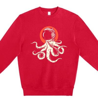 Octopus With Astronaut Helmet Illustration Graphic Cool Gift Premium Crewneck Sweatshirt