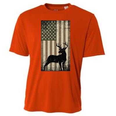 Outdoor Whitetail Buck Deer Usa Flag Big Game Hunter Cooling Performance Crew T-Shirt