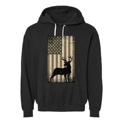 Outdoor Whitetail Buck Deer Usa Flag Big Game Hunter Garment-Dyed Fleece Hoodie