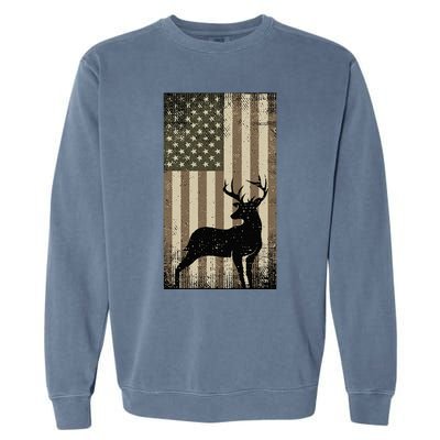 Outdoor Whitetail Buck Deer Usa Flag Big Game Hunter Garment-Dyed Sweatshirt