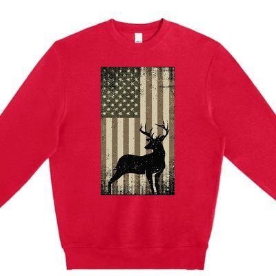 Outdoor Whitetail Buck Deer Usa Flag Big Game Hunter Premium Crewneck Sweatshirt