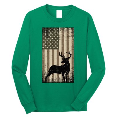 Outdoor Whitetail Buck Deer Usa Flag Big Game Hunter Long Sleeve Shirt