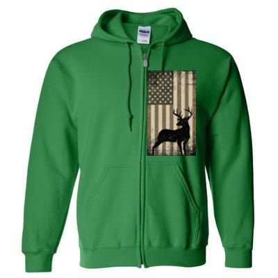 Outdoor Whitetail Buck Deer Usa Flag Big Game Hunter Full Zip Hoodie