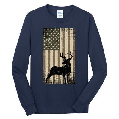 Outdoor Whitetail Buck Deer Usa Flag Big Game Hunter Tall Long Sleeve T-Shirt