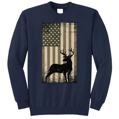 Outdoor Whitetail Buck Deer Usa Flag Big Game Hunter Tall Sweatshirt