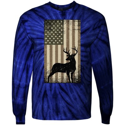 Outdoor Whitetail Buck Deer Usa Flag Big Game Hunter Tie-Dye Long Sleeve Shirt