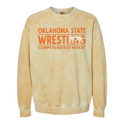 Oklahoma Wrestling Compete Defeat Repeat Colorblast Crewneck Sweatshirt