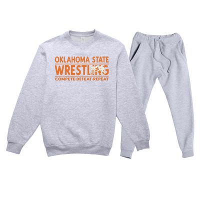 Oklahoma Wrestling Compete Defeat Repeat Premium Crewneck Sweatsuit Set