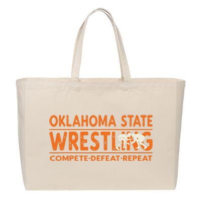 Oklahoma Wrestling Compete Defeat Repeat Cotton Canvas Jumbo Tote