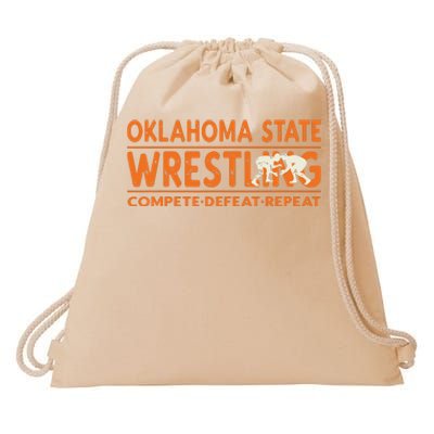 Oklahoma Wrestling Compete Defeat Repeat Drawstring Bag