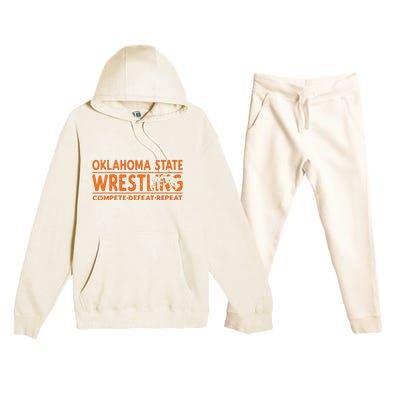 Oklahoma Wrestling Compete Defeat Repeat Premium Hooded Sweatsuit Set