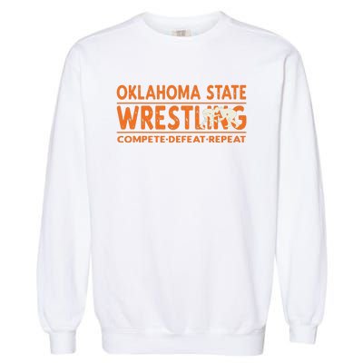 Oklahoma Wrestling Compete Defeat Repeat Garment-Dyed Sweatshirt