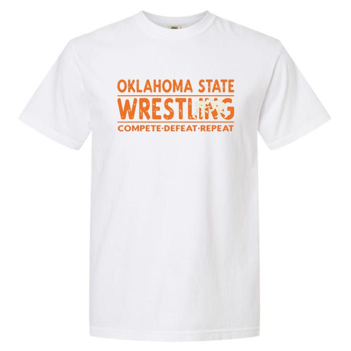 Oklahoma Wrestling Compete Defeat Repeat Garment-Dyed Heavyweight T-Shirt