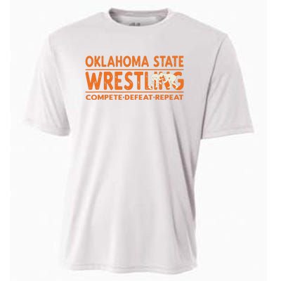 Oklahoma Wrestling Compete Defeat Repeat Cooling Performance Crew T-Shirt