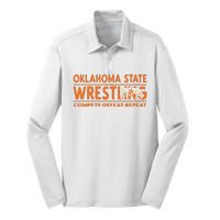 Oklahoma Wrestling Compete Defeat Repeat Silk Touch Performance Long Sleeve Polo