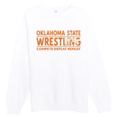 Oklahoma Wrestling Compete Defeat Repeat Premium Crewneck Sweatshirt