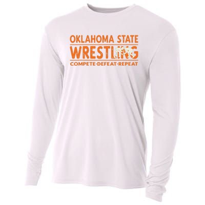 Oklahoma Wrestling Compete Defeat Repeat Cooling Performance Long Sleeve Crew