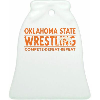 Oklahoma Wrestling Compete Defeat Repeat Ceramic Bell Ornament