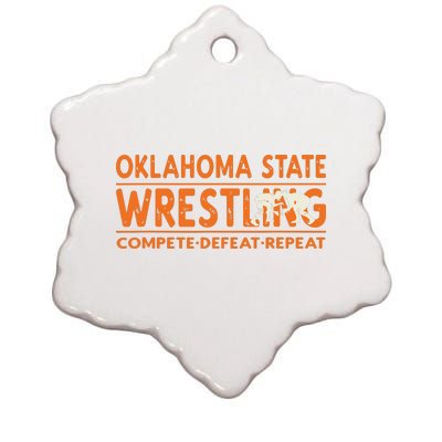 Oklahoma Wrestling Compete Defeat Repeat Ceramic Star Ornament