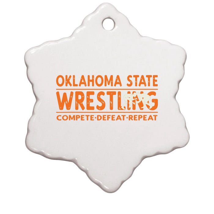 Oklahoma Wrestling Compete Defeat Repeat Ceramic Star Ornament