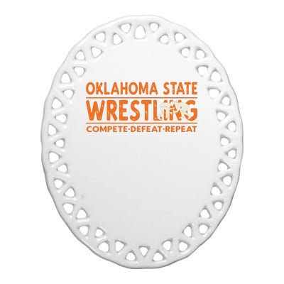 Oklahoma Wrestling Compete Defeat Repeat Ceramic Oval Ornament