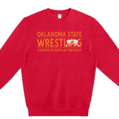 Oklahoma Wrestling Compete Defeat Repeat Premium Crewneck Sweatshirt