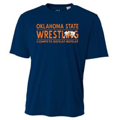 Oklahoma Wrestling Compete Defeat Repeat Cooling Performance Crew T-Shirt