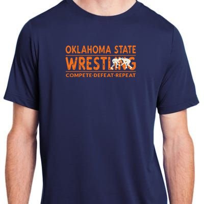 Oklahoma Wrestling Compete Defeat Repeat Adult ChromaSoft Performance T-Shirt