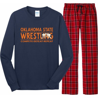 Oklahoma Wrestling Compete Defeat Repeat Long Sleeve Pajama Set