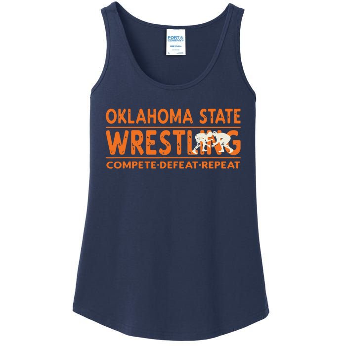 Oklahoma Wrestling Compete Defeat Repeat Ladies Essential Tank