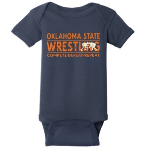 Oklahoma Wrestling Compete Defeat Repeat Baby Bodysuit