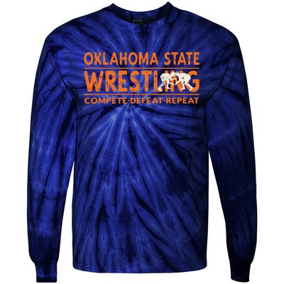 Oklahoma Wrestling Compete Defeat Repeat Tie-Dye Long Sleeve Shirt