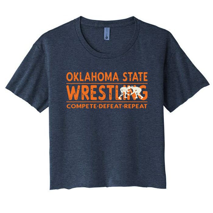 Oklahoma Wrestling Compete Defeat Repeat Women's Crop Top Tee