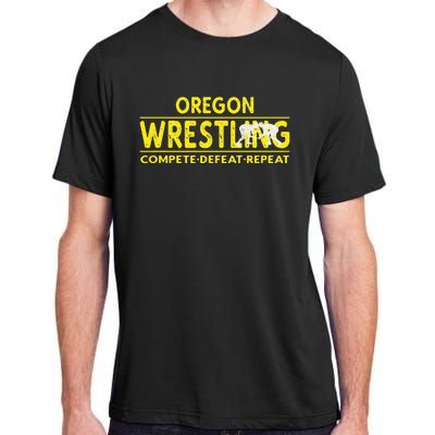 Oregon Wrestling Compete Defeat Repeat Adult ChromaSoft Performance T-Shirt