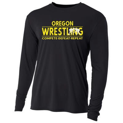 Oregon Wrestling Compete Defeat Repeat Cooling Performance Long Sleeve Crew